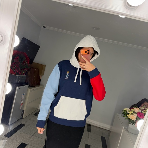 Ralph Lauren Colorblock Hoodie with Blue Red and White Accents